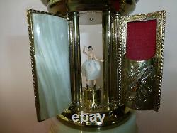 1960s Reuge Dancing Ballerina Music Box Carousel Holder Natural Onyx Stone Case