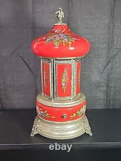 1960s Reuge Red Lipstick / Cigarette Musical Carousel Swiss Music Box Mint WORKS