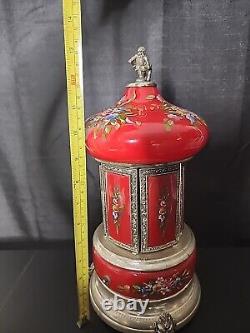 1960s Reuge Red Lipstick / Cigarette Musical Carousel Swiss Music Box Mint WORKS