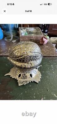 1970's Rare Walnut Shaped Reuge Trinket & Music Box With Leaf Base, Works