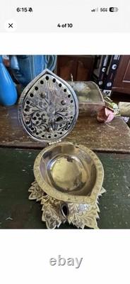 1970's Rare Walnut Shaped Reuge Trinket & Music Box With Leaf Base, Works