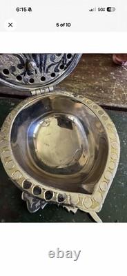 1970's Rare Walnut Shaped Reuge Trinket & Music Box With Leaf Base, Works