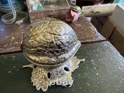 1970's Walnut Shaped Reuge Trinket & Music Box With Leaf Base Works