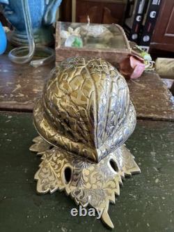 1970's Walnut Shaped Reuge Trinket & Music Box With Leaf Base Works