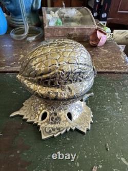 1970's Walnut Shaped Reuge Trinket & Music Box With Leaf Base Works
