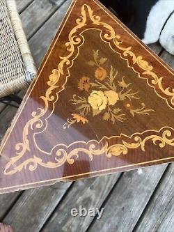 1970s Italian Reuge Marquetry Inlaid Music Box Table Works Condition Issues