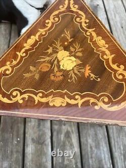 1970s Italian Reuge Marquetry Inlaid Music Box Table Works Condition Issues