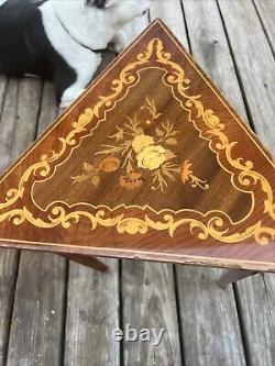 1970s Italian Reuge Marquetry Inlaid Music Box Table Works Condition Issues