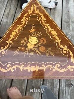 1970s Italian Reuge Marquetry Inlaid Music Box Table Works Condition Issues