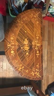 2 Vintage Italian Half Moon Tables Large With Compartment & Reuge Music Box