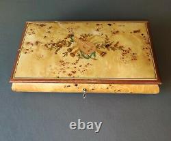70's REUGE Made in Italy Marquetry Inlay Wooden Music Box Swiss Musical Movement
