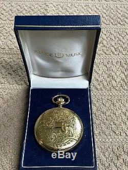 AS-IS Reuge Vintage Automaton Musical Pocket Watch Gold Plate, Plain Dial