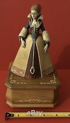 Anri Hand Carved Wood Reuge Swiss Musical Movement Music Box Queen Figure RARE