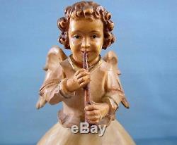 Anri Music Box Reuge Brahms Lullaby Hand Carved/painted Wooden Angel Plays Flute