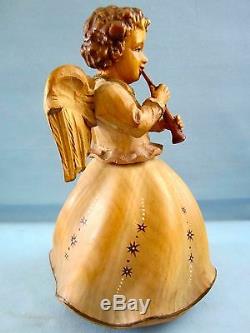 Anri Music Box Reuge Brahms Lullaby Hand Carved/painted Wooden Angel Plays Flute