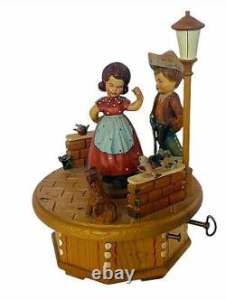 Anri Wooden Music Box vtg Lili Marien Reuge Swiss carved figurine moving rotate