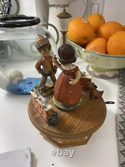 Anri Wooden Music Box vtg Lili Marien Reuge Swiss carved figurine moving rotate