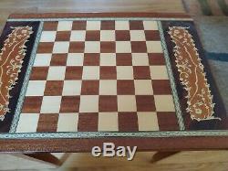 Antique 1940's-50's Chess Board Table Music Box Swiss Made Ornate wood GORGEOUS