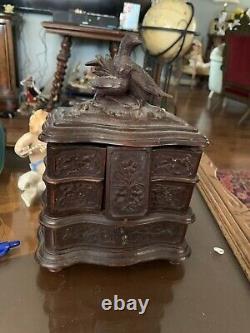 Antique Blackforest jewellery box working key, two Birds music box Works As Is