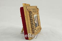 Antique Bronze Dore Miniature Hand Painted Portrait Madonna Reuge Music Box