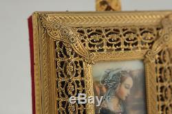 Antique Bronze Dore Miniature Hand Painted Portrait Madonna Reuge Music Box