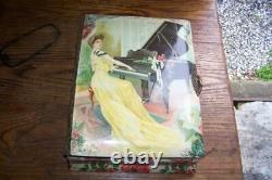 Antique Celluloid Photo Album withReuge Swiss Music Box Player Woman Pianist Works