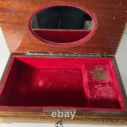 Antique Engraved Music Decorative Wooden Box With Key Pre-owned