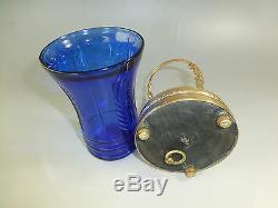 Antique French Brass Cup Holder Thorens Pre Reuge Music Box + Original Blue Cup