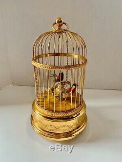 Antique Reuge Automaton 2 Songbirds in Gilt Cage Music Box Rare Exquisite