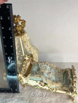 Antique Reuge Music Box Swing Crib Baby Bed WITH CANOPY NO DOLL Works, READ