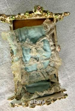 Antique Reuge Music Box Swing Crib Baby Bed WITH CANOPY NO DOLL Works, READ