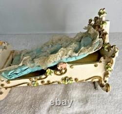 Antique Reuge Music Box Swing Crib Baby Bed WITH CANOPY NO DOLL Works, READ