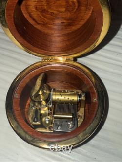 Antique Reuge Round Wooden Music Box Switzerland TILL The End