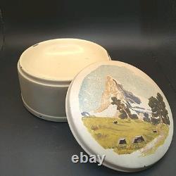 Antique Reuge Sainte-Croix Metal Switzerland Round Music Box Tin Zermatt Scene