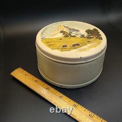 Antique Reuge Sainte-Croix Metal Switzerland Round Music Box Tin Zermatt Scene