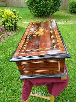 Antique Rosewood Inlaid Music/Jewelry box with 72 note Reuge Mechanism
