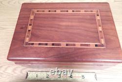 Antique Small Wood Inlay Jewelry And Working Swiss Music Box 2 Melodies