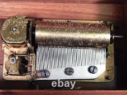 Antique Small Wood Inlay Jewelry And Working Swiss Music Box 2 Melodies