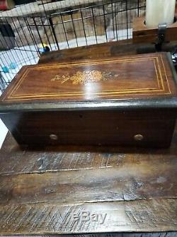 Antique Swiss interchangeable Inlaid Rosewood Cylinder Music Box Reuge Restore