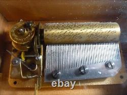 Antique Swiss mechanical Rouge music box 3 tune traditional handmade shield case