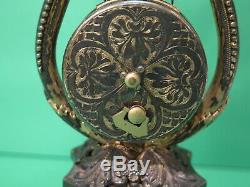Antique Vintage Reuge Gilt Sterling Silver Clock Music Box (Lyre Shape) Amethyst