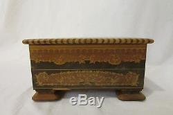 Antique Vtg REUGE Inlaid Wood Music Jewelry Box with Key Plays Isle Of Capri