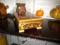 Beautiful Reuge Vintae marquetry inlaid locking wooden music box made in Italy