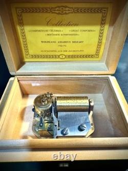Beautiful Vtg. Swiss Luge Music Box Glockenspiel Mozart's Opera The Magic Flute