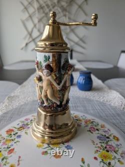CAPODIMONTE porcelain Grinder Music Box By Reuge Switzerland, ITALY