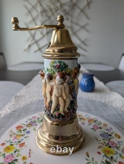 CAPODIMONTE porcelain Grinder Music Box By Reuge Switzerland, ITALY
