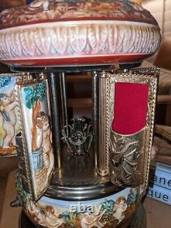 Capodimonte Porcelain Cherubs Reuge Carousel Music Box Lipstick Cigarette Holder