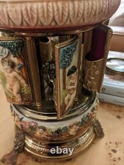 Capodimonte Porcelain Cherubs Reuge Carousel Music Box Lipstick Cigarette Holder