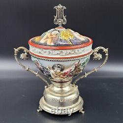 Capodimonte Reuge Cherub Porcelain and Silver Chalice Music Box Moulin Rouge