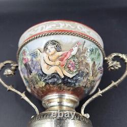 Capodimonte Reuge Cherub Porcelain and Silver Chalice Music Box Moulin Rouge